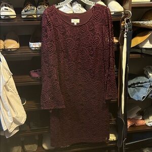 Signature by Robbie Bee Lace Long Sleeve Dress in Rich Burgundy